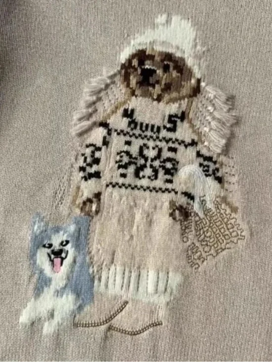 Beige Graphic Knit Sweater with Dog Motif - Picture 8 of 8